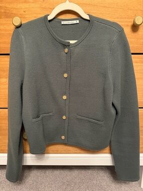 Abercrombie & Fitch Women's Slate Green Crewneck Button Cardigan